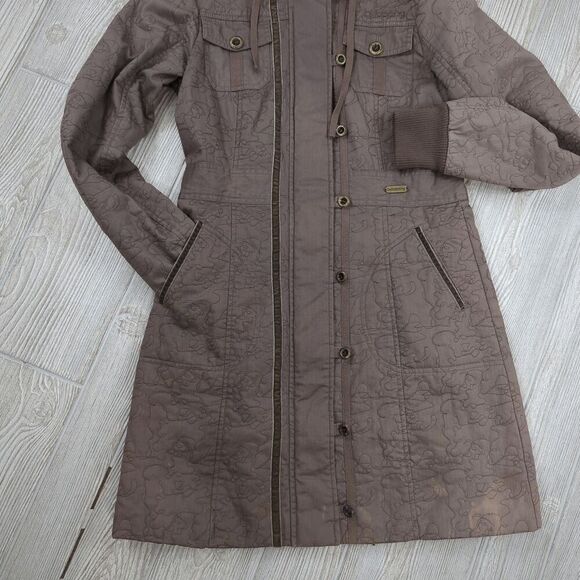 Vintage Billabong Women’s Medium Gray Long Overcoat Jacket Fur Hooded - Picture 3 of 10